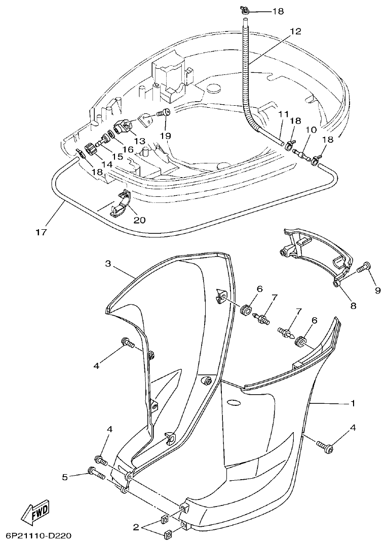 Yamaha F250GET, FL250GET BOTTOM COWLING 2 parts diagram